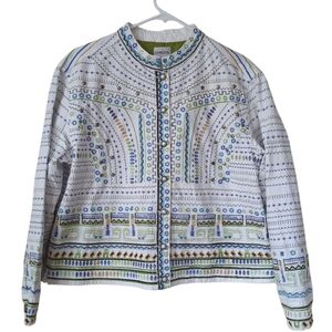 Chico's Embroidered Studded Embellished Tribal Lined Jacket MEDIUM 12 White
